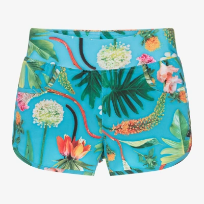 Molo Kids' Girls Blue Floral Swim Shorts (upf50+)