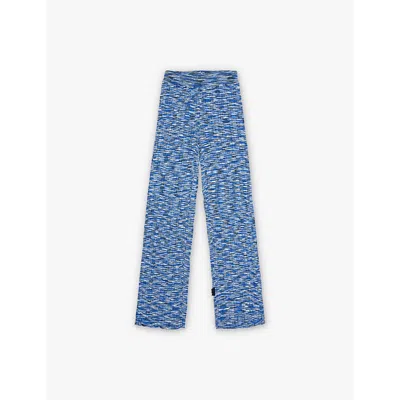 Molo Girls Blue Mouline Kids Nikole Abstract-pattern Flared-leg Knitted Trousers 3-12 Years 3-4