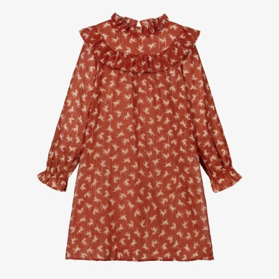 Molo Babies' Girls Brick Red Horse Cotton Dress