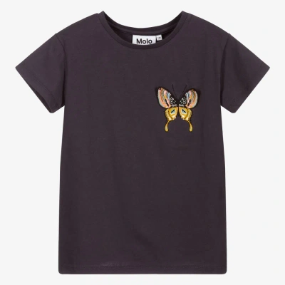 Molo Babies' Girls Dark Grey Cotton T-shirt In Gray