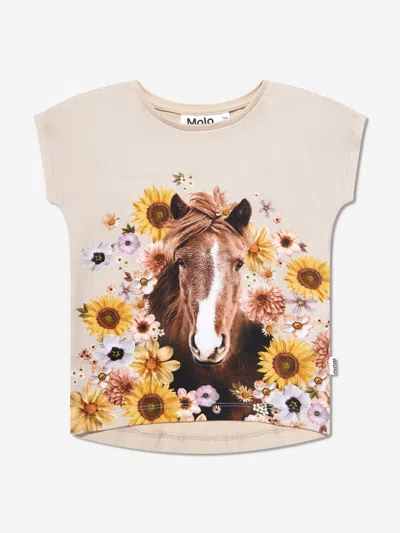 Molo Kids' Girls Flower Horse T-shirt In Pink