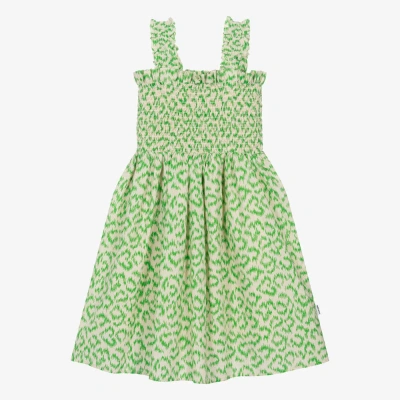 Molo Kids' Girls Green Shirred Cotton Dress