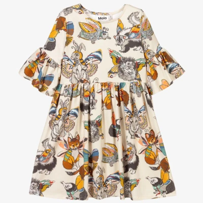 Molo Babies' Girls Ivory Animals Cotton Dress