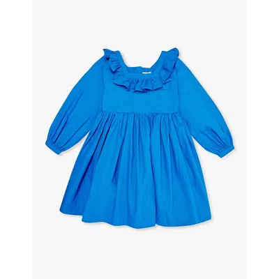 Molo Girls Lapis Blue Kids Cillie Ruffled-trim Organic-cotton Poplin Dress 3-12 Years 7-8