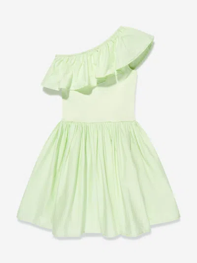 Molo Kids' Chloéy Ruffled-trimmed Cotton Dress In Green