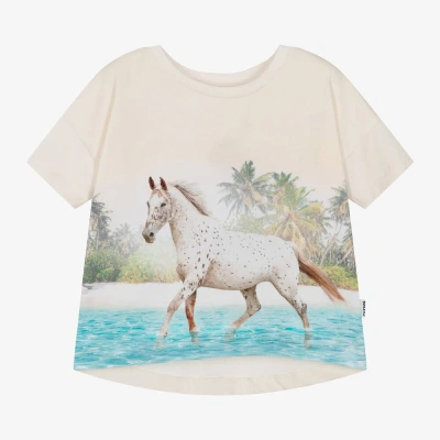Molo Kids' Girls Organic Cotton Horse T-shirt In Ivory