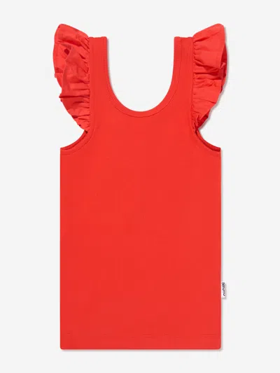 Molo Kids' Ranja Ruffled-trim Ribbed Vest In Red