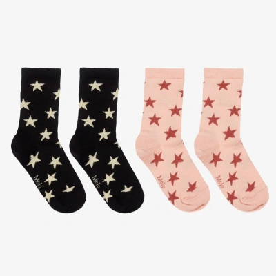 Molo Babies' Girls Pink & Black Socks (2 Pack)