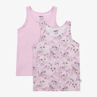 Molo Babies' Girls Pink Cotton Kitten Waistcoats (2 Pack)
