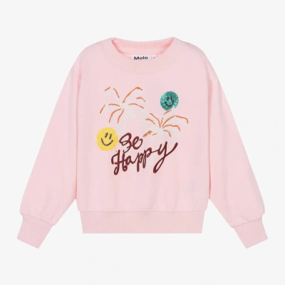 Molo Kids' Girls Pink Cotton Palm Tree Sweatshirt In Glitter Palms