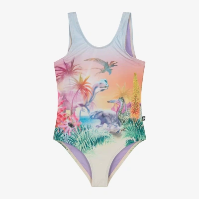 Molo Kids' Girls Pink Dinosaur Print Swimsuit (upf50+)
