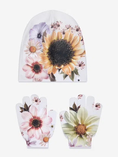 Molo Kids' Girls Retro Flowers Hat And Gloves Set In Multicoloured