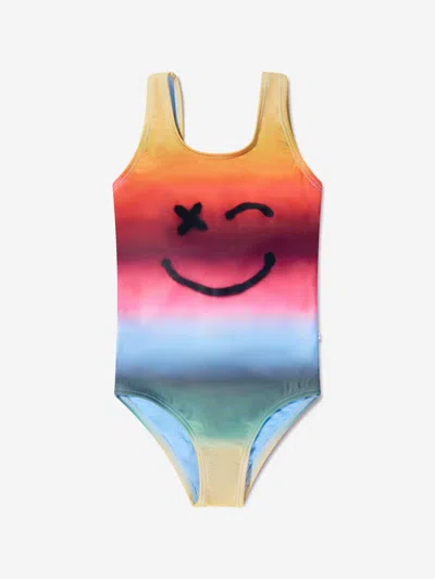 Molo Babies' Girls Striped Smiley Face Nika Swimsuit In Multicoloured