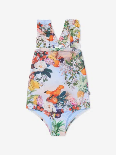 Molo Kids' Girls Tropical Print Nitika Swimsuit In Multicoloured