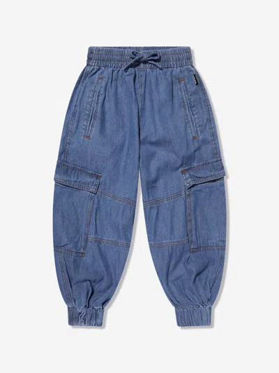 Molo Kids' Girls Washed Chambray Trousers In Blue