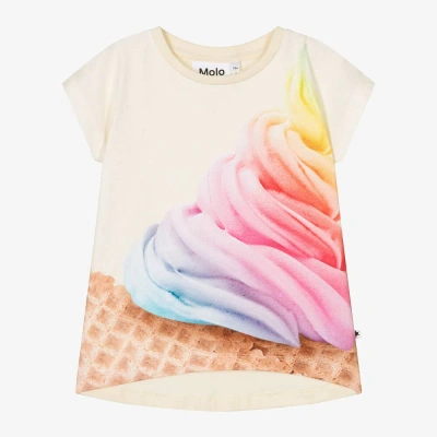 Molo Kids' Girls Yellow Cotton Ice Cream T-shirt In Neutrals