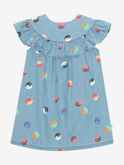 Molo Babies' Girl's Celia Yin-yang Ruffle Dress In Blue