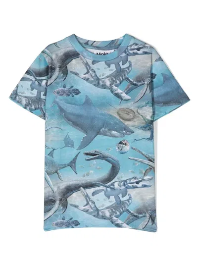Molo Kids' Graphic-print Cotton T-shirt In Blau