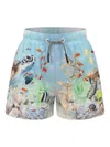 Molo Light Blue Swim Shorts For Boy With Ocean Print In Blue