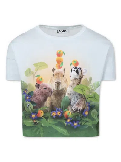 Molo Kids' Girls Ivory Cat Cotton T-shirt