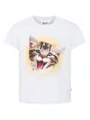 Molo Light Blue T-shirt For Babykids With Cat In White