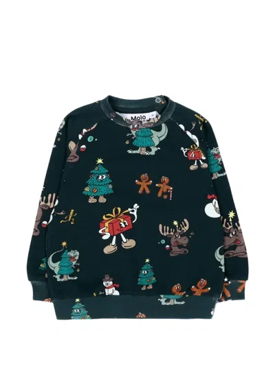 Molo Kids' Graphic-print Cotton Sweater In Green