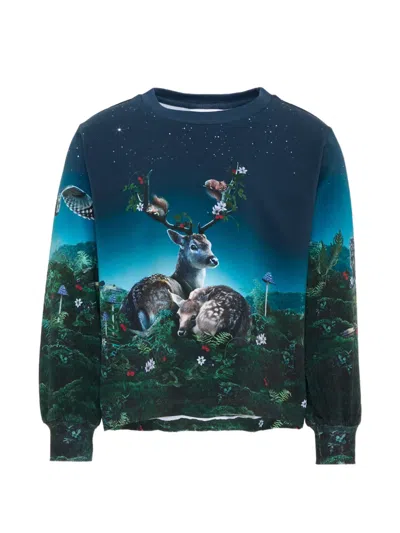 Molo Kids' Graphic-print Long-sleeve T-shirt In Blue