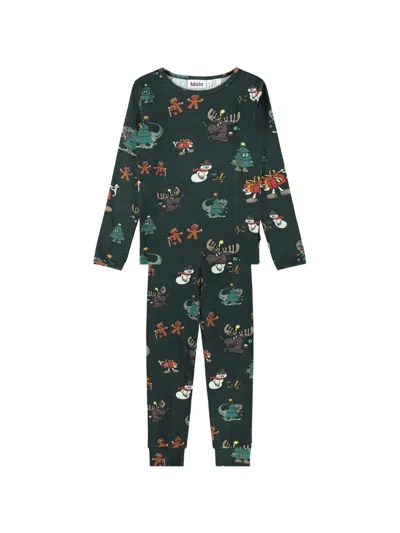 Molo Kids' Graphic-print Pajamas In Green