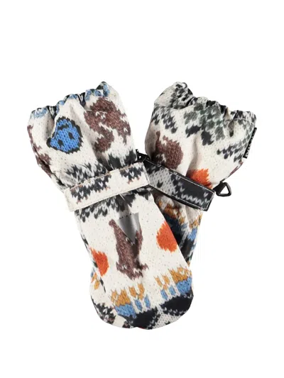 Molo Kids' Graphic-print Touch-strap Ski Mittens In Neutrals