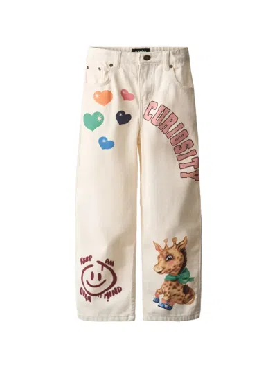 Molo Kids' Graphic-print Wide-leg Jeans In Gray