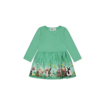 Molo Green Dress For Baby Girl With Rabbit