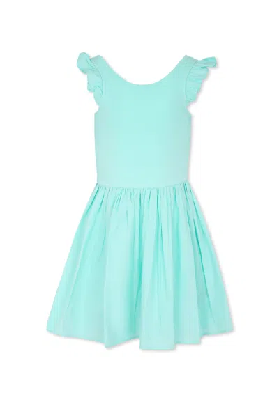 Molo Kids' Green Dress For Girl With Logo Patch In Light Blue