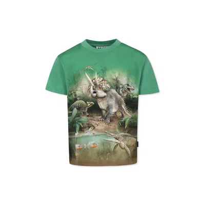 Molo Kids' Green T-shirt For Boy With Dinosaur Print
