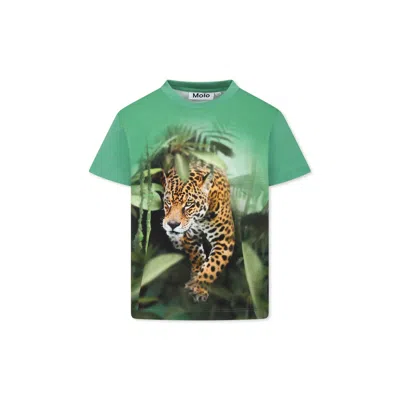 Molo Kids' Green T-shirt For Boy With Jaguar