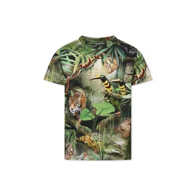 Molo Kids' Green T-shirt For Boy With Jungle Animal Print