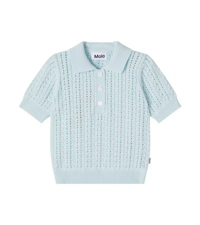 Molo Kids' Gretel Open-knit Cotton Polo Shirt In Blue