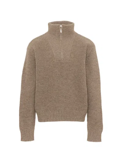Molo Kids' Gretta Half-zip Ribbed-knit Jumper In Brown