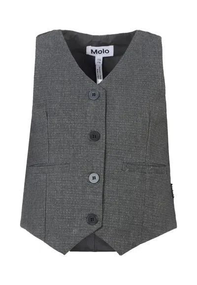 Molo Kids' Grey Waistcoat For Girl With Lurex In Gray