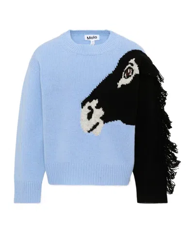 Molo Kids' Griselda Horse-intarsia Fringed Jumper In Red
