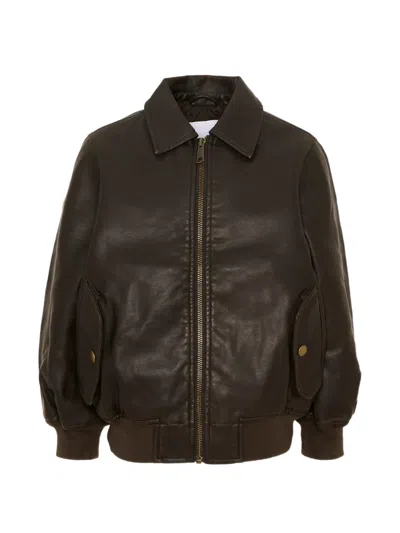 Molo Kids' Halden Faux-leather Bomber Jacket In Brown
