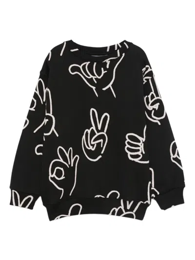 Molo Kids' Hand-print Long-sleeves Sweatshirt In Black