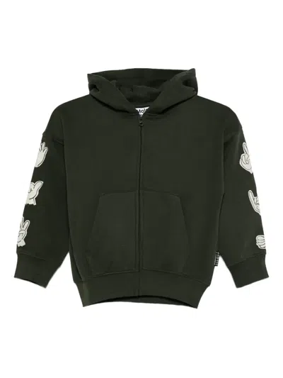 Molo Kids' Hand-print Zip-up Hoodie In Black