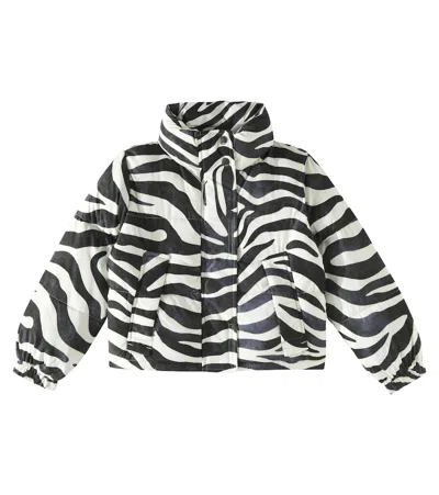 Molo Kids' Hansine Zebra-print Puffer Jacket In Black