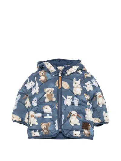 Molo Babies' Harmony Animal-print Hooded Jacket In Blue