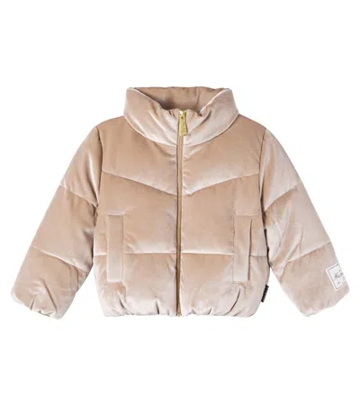 Molo Kids' Havi Velvet Puffer Jacket In Brown