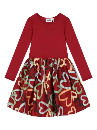 Molo Kids' Heart-print Dress In Red