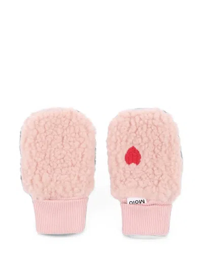 Molo Babies' Heart-patch Fleece Mittens In Pink