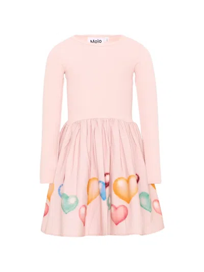Molo Kids' Heart-print Long-sleeve Dress In Pink