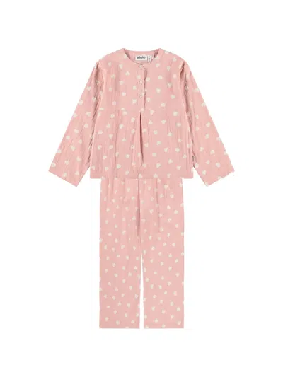 Molo Kids' Heart-print Pajamas In Pink