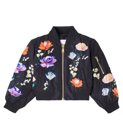 Molo Kids' Hedia Floral Bomber Jacket In Black